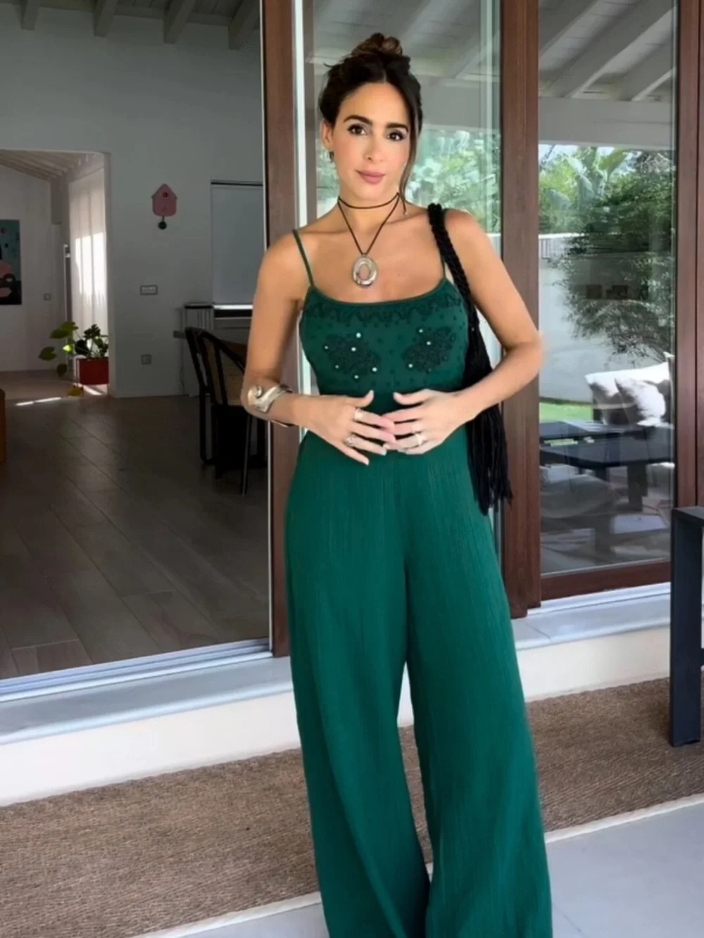 Zara Emerald Green Wide-Leg Spaghetti-Strap Jumpsuit